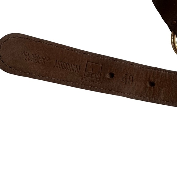 Moschino Logo Brown Leather Gold Hardware Belt - Picture 13 of 13
